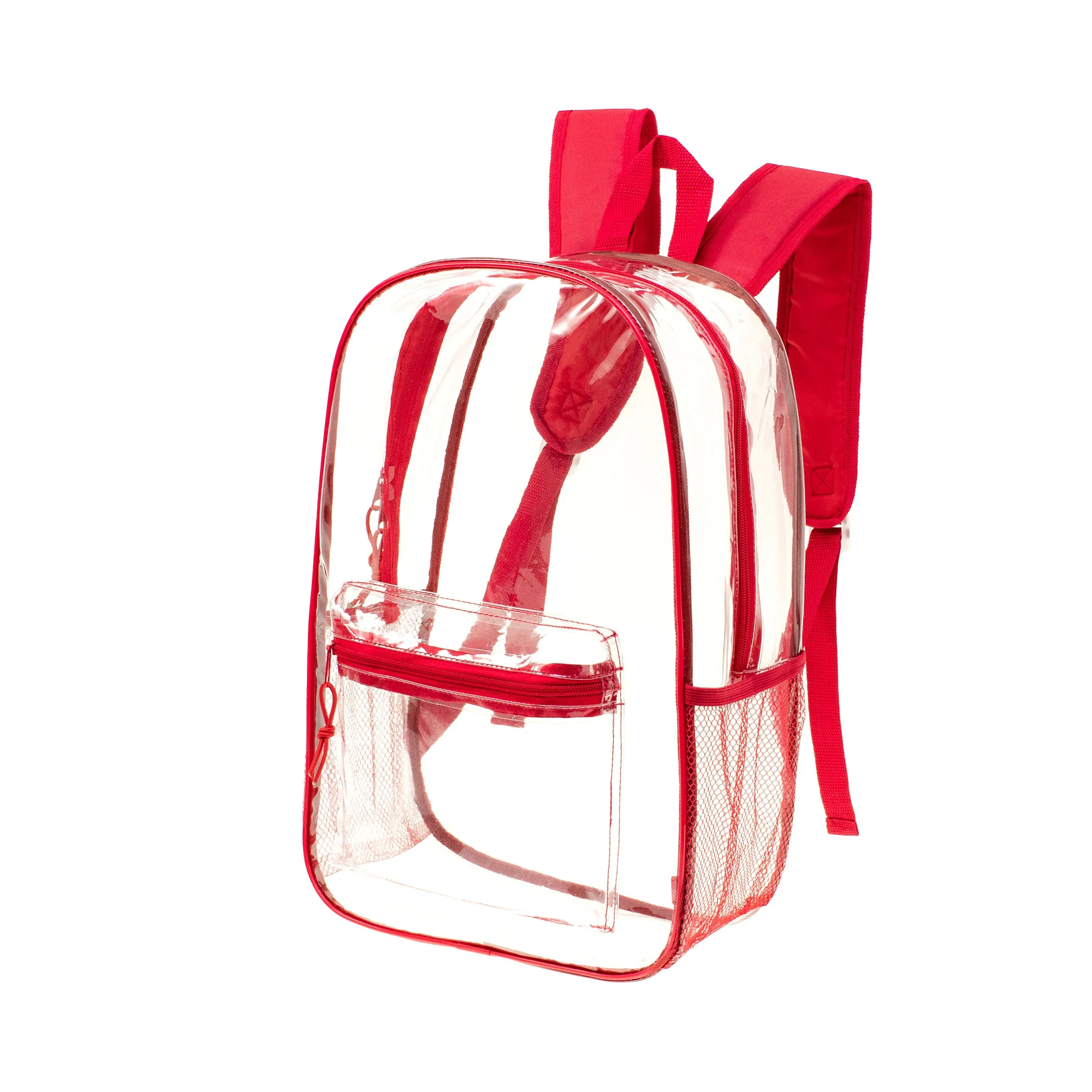 17" Transparent Wholesale Backpack in Assorted Colors With Side Pocket - Bulk Case of 24