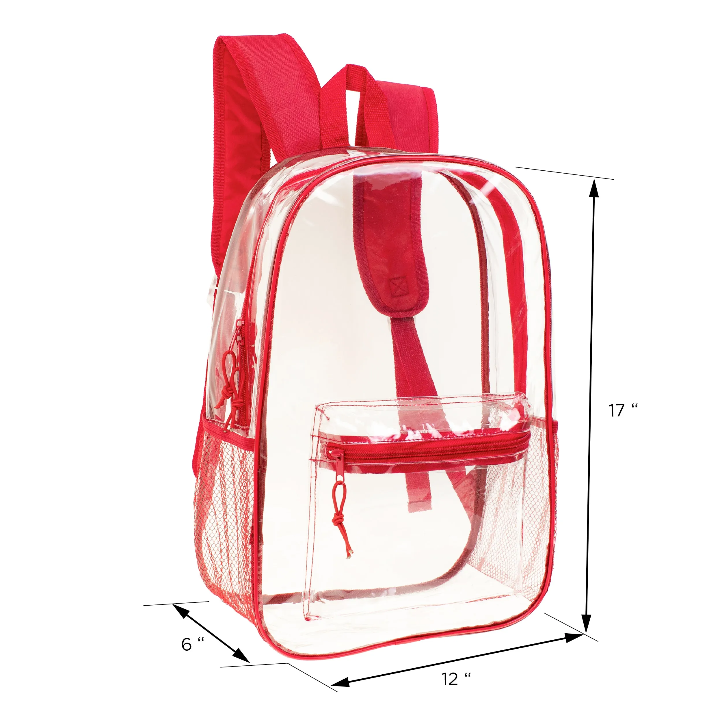 17" Transparent Wholesale Backpack in Assorted Colors With Side Pocket - Bulk Case of 24