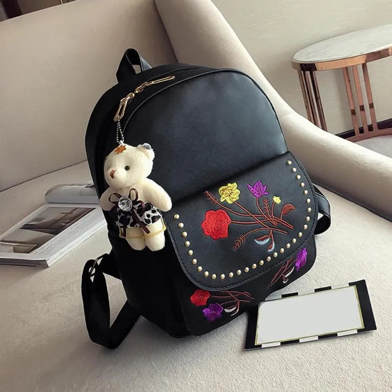 4pcs/set PU Leather Backpack Women Floral Embroidery