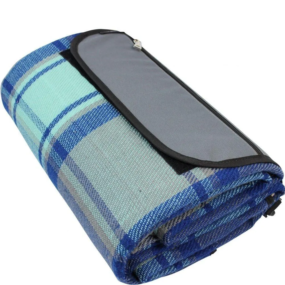 87&quot;X 67&quot;Extra Large Picnic Blanket | Ourdoor Handy Mat | English Style Picnic Rug | Waterproof Lawn Blanket Tote | Portable Indoor Home Blanket | Oversized Sandproof Beach Mat for Camping-Blue