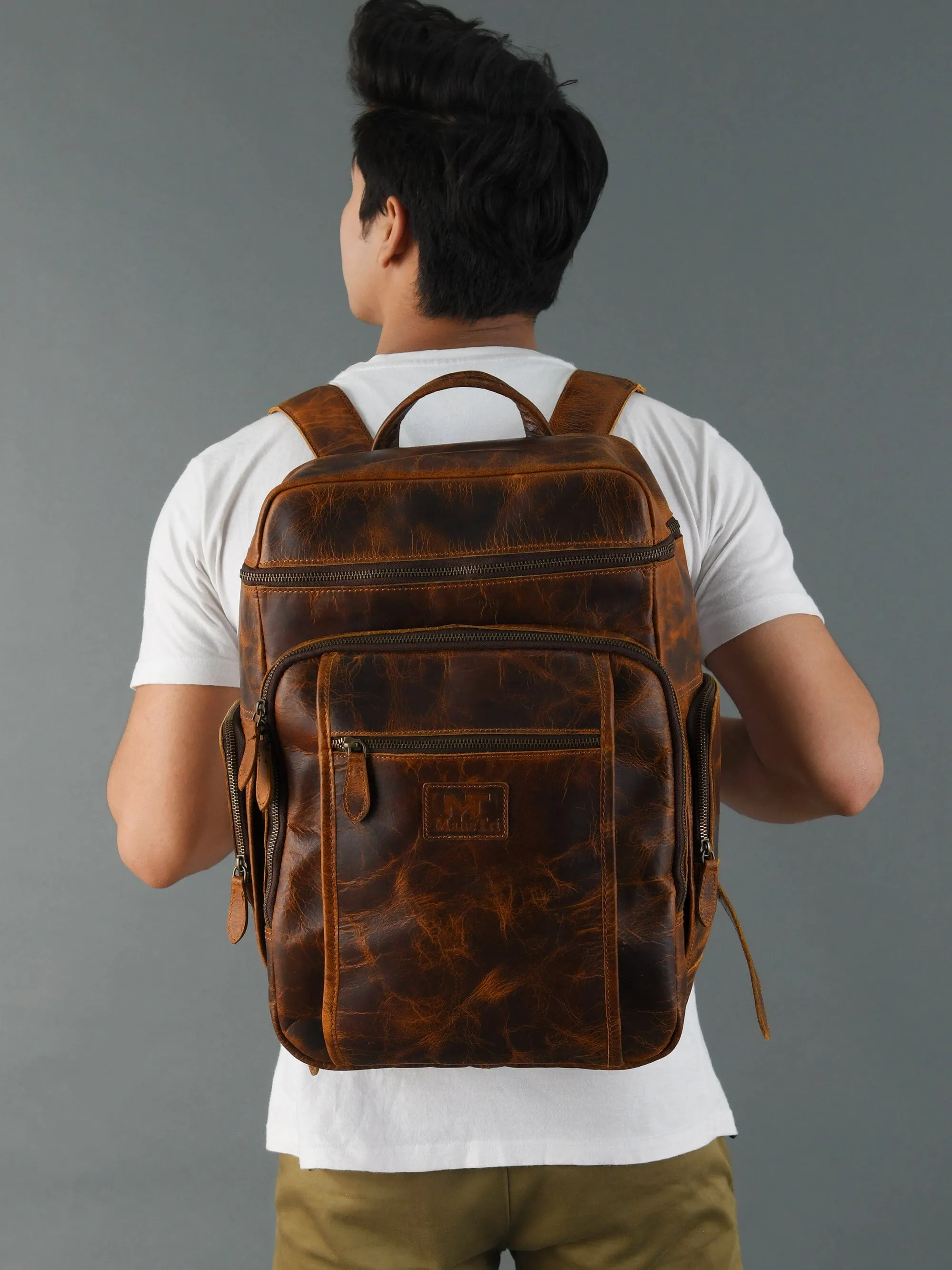 Alpha Caramel Buffalo Leather Travel Backpack