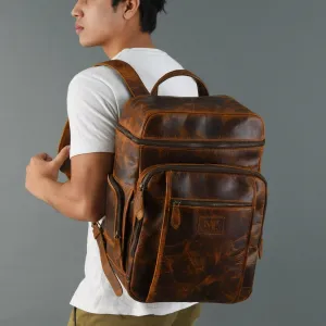 Alpha Caramel Buffalo Leather Travel Backpack