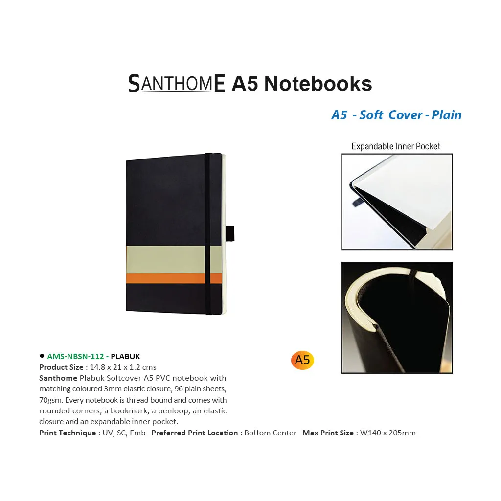 AMS-NBSN-112- PLABUK  - SANTHOME Soft Cover A5 Notebooks (Blank Sheets)