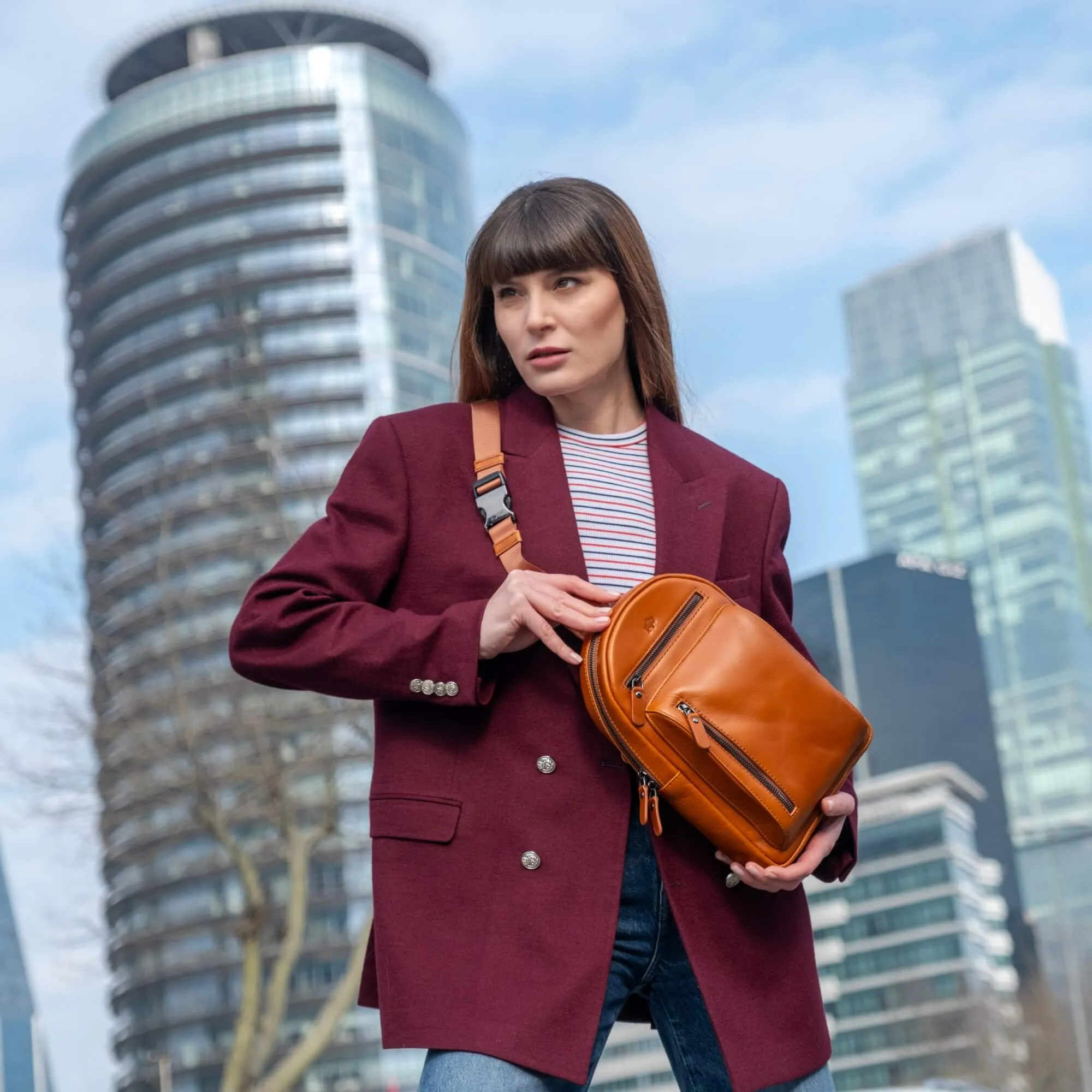 Blake Crossbody Leather Bag, Burnished Tan