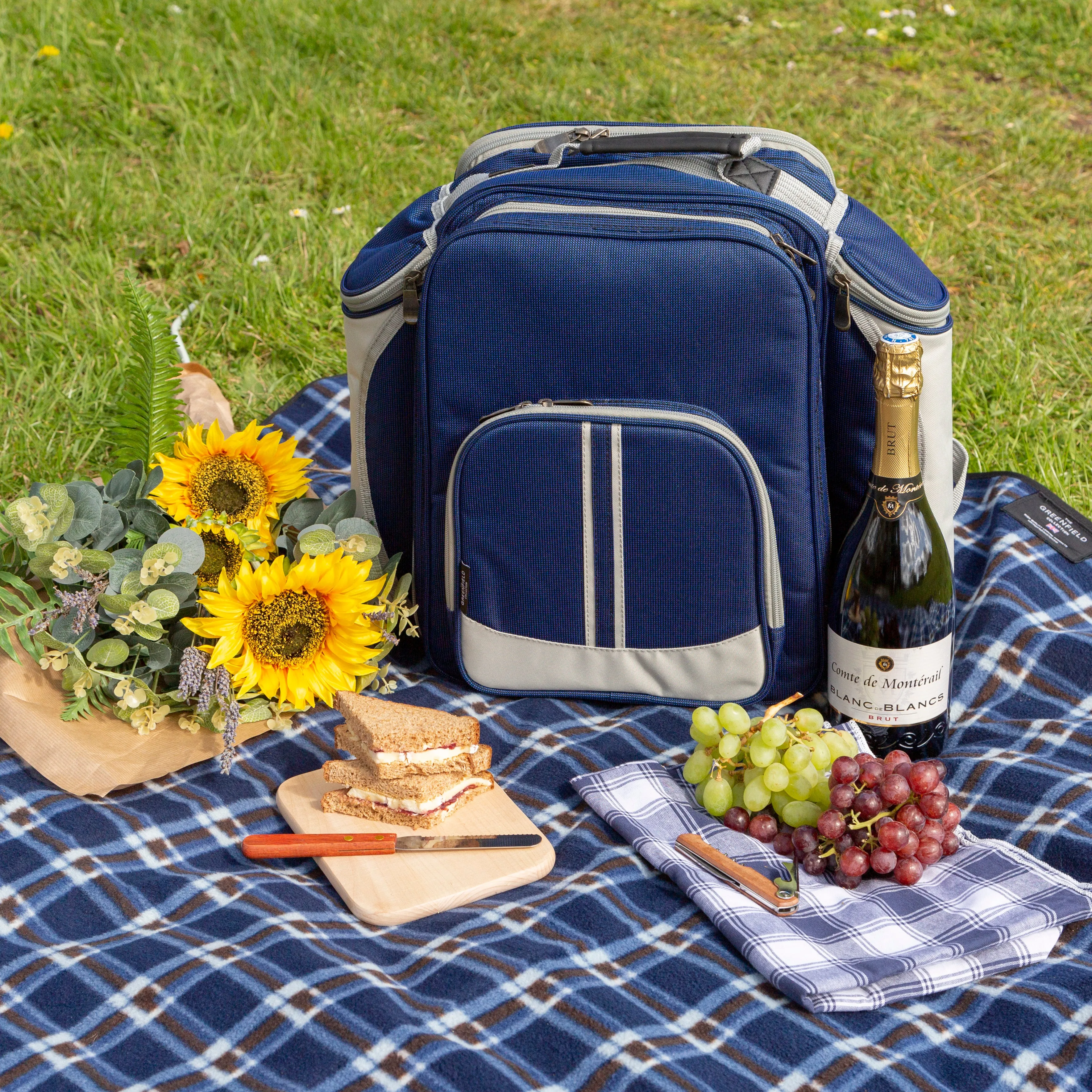 Deluxe Picnic Backpack Hamper for Two People with Matching Picnic Blanket