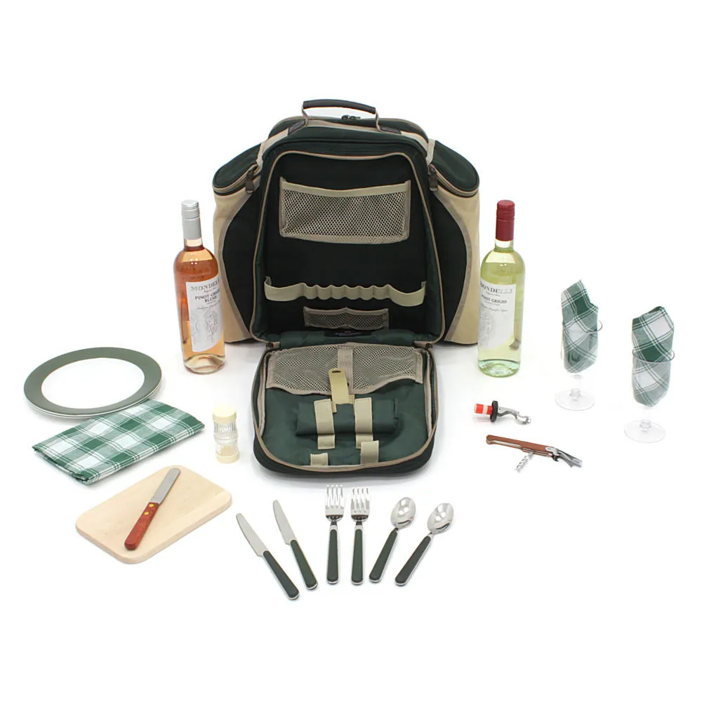 Deluxe Picnic Backpack Hamper for Two People with Matching Picnic Blanket