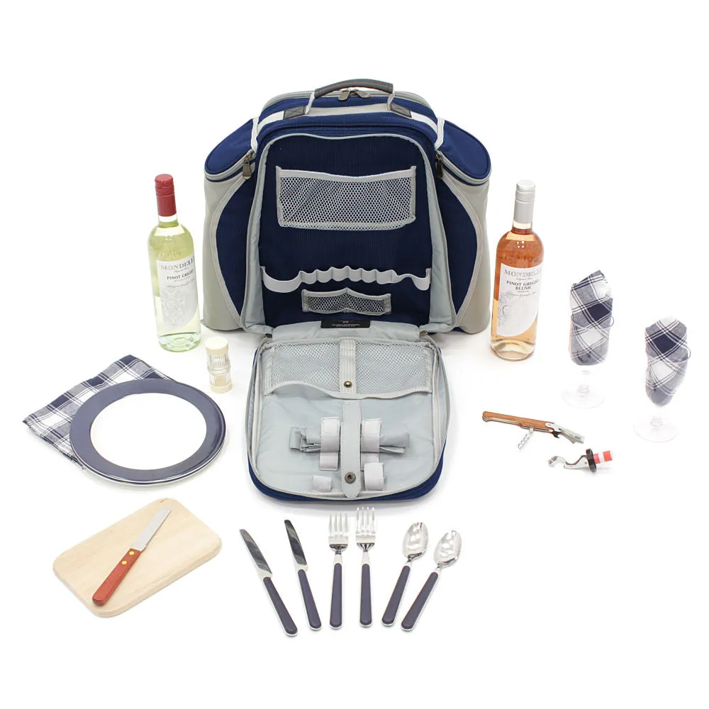 Deluxe Picnic Backpack Hamper for Two People with Matching Picnic Blanket