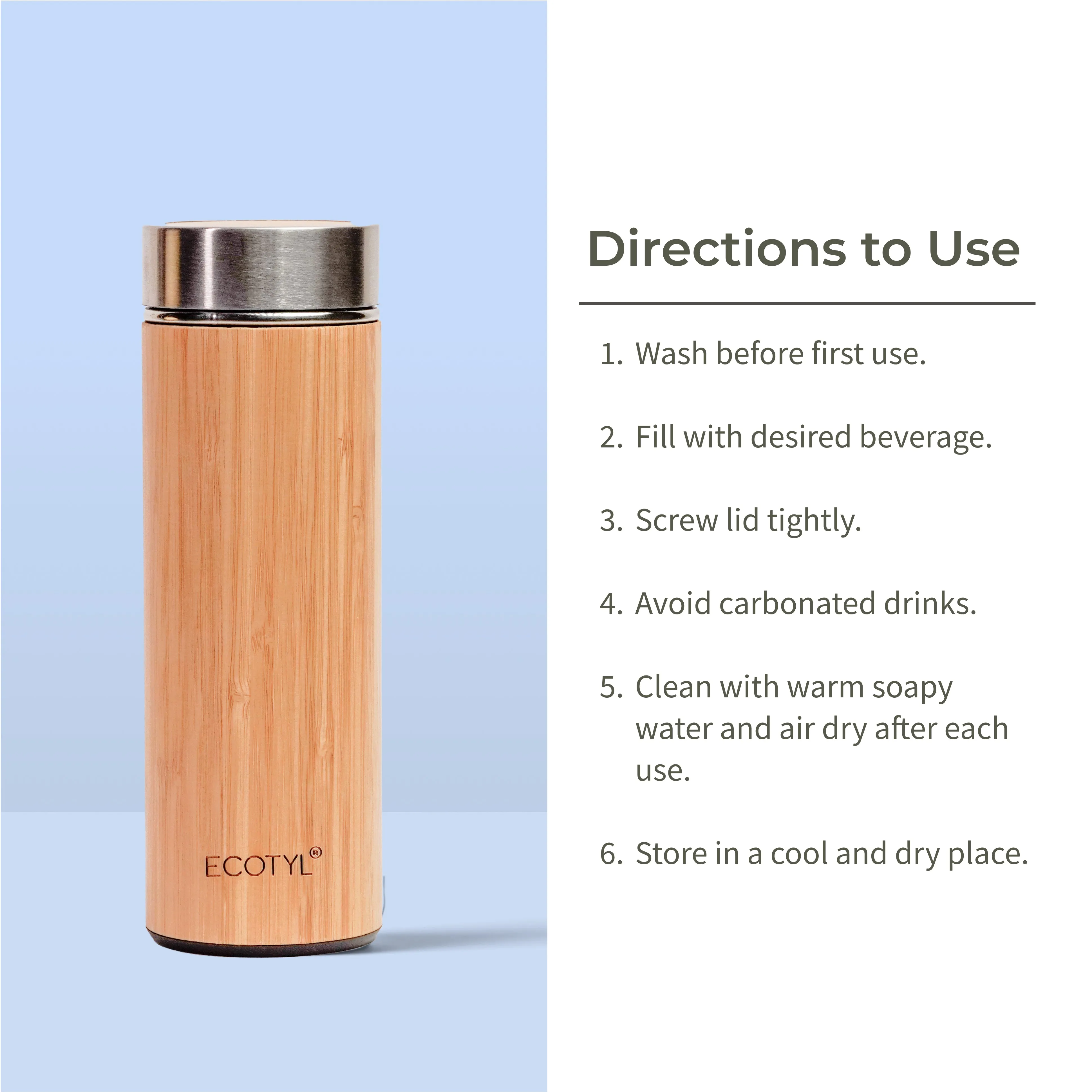 Ecotyl Bamboo Stainless Steel Insulated Flask With Strainer - 450 ml