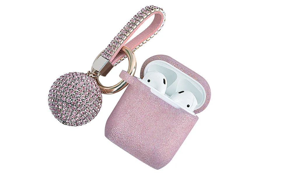 Fashion Case Protector With Decorative Bling Strap and Ball Compatible For Use With Apple AirPods®