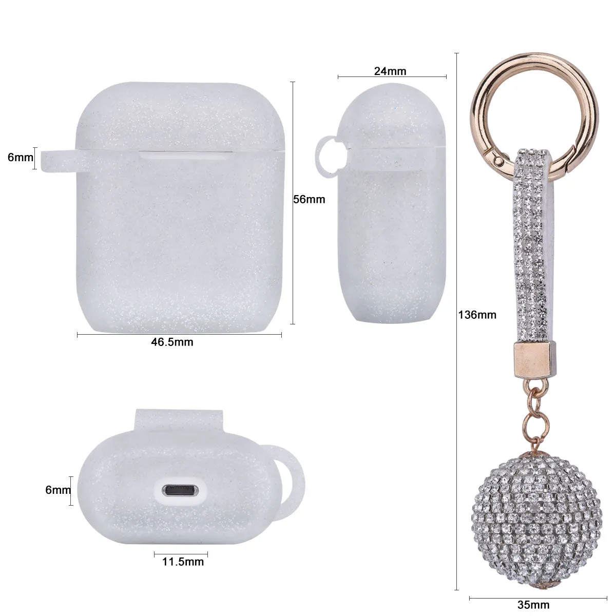 Fashion Case Protector With Decorative Bling Strap and Ball Compatible For Use With Apple AirPods®