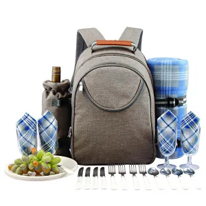 Geezy 4 Person Family Picnic Backpack Hamper Cooler Bag Bottle Holder Carrier