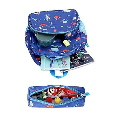 Gleevers X The Clownfish Cosmic Critters Series Printed Polyester 15 Litres | Kids Backpack School Bag with Free Pencil Staionery Pouch | Return Gift bags for kids birthday | Gift for Kids