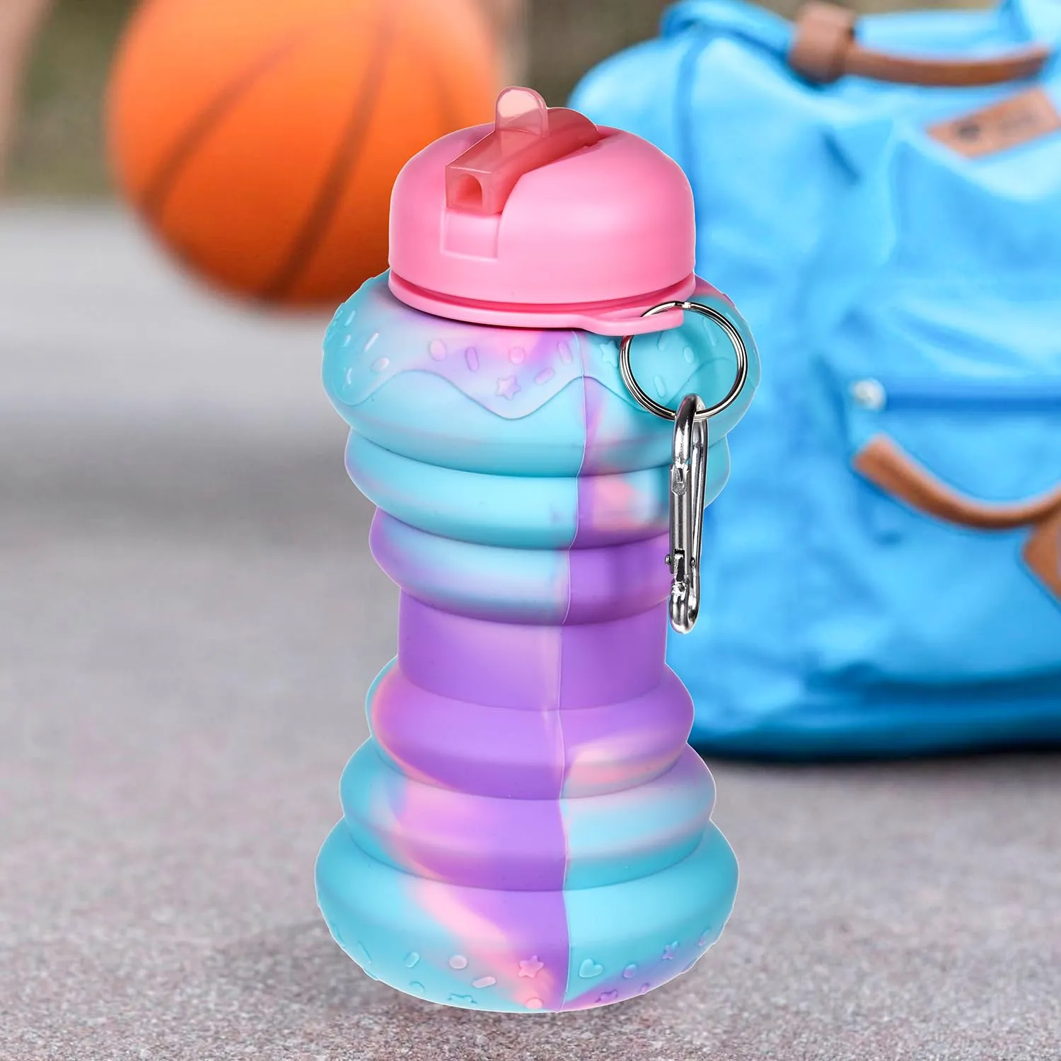 Heart Home Water Bottle | Silicone School Water Bottle | Expandable Water Bottle | Flip Cap Water Bottle | Gym Water Bottle | Sports Water Bottle | 600 ML | Pink