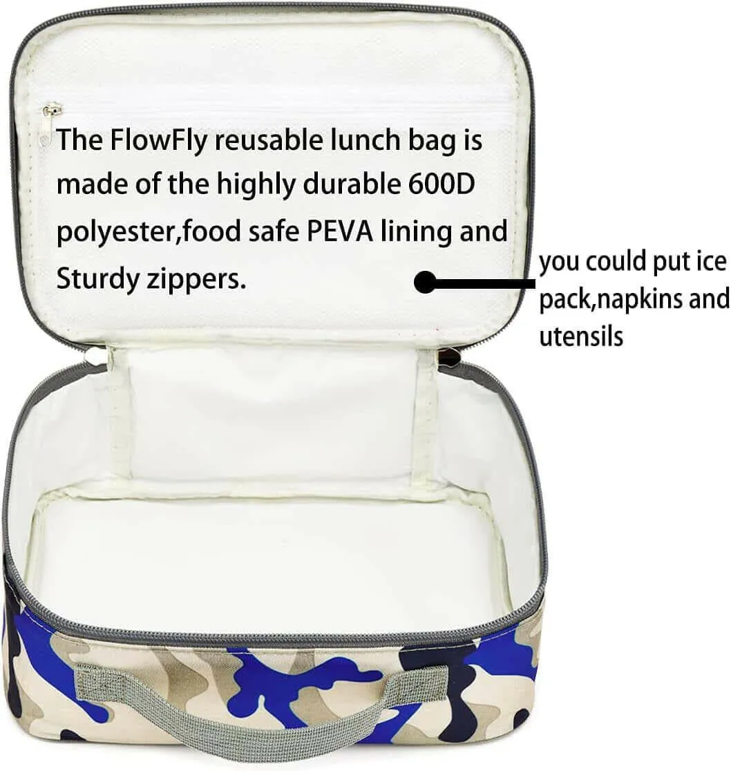 Kids Lunch Box Insulated Soft Bag Mini Cooler Back to School Thermal Meal Tote Kit for Girls, Boys,Blue Camo