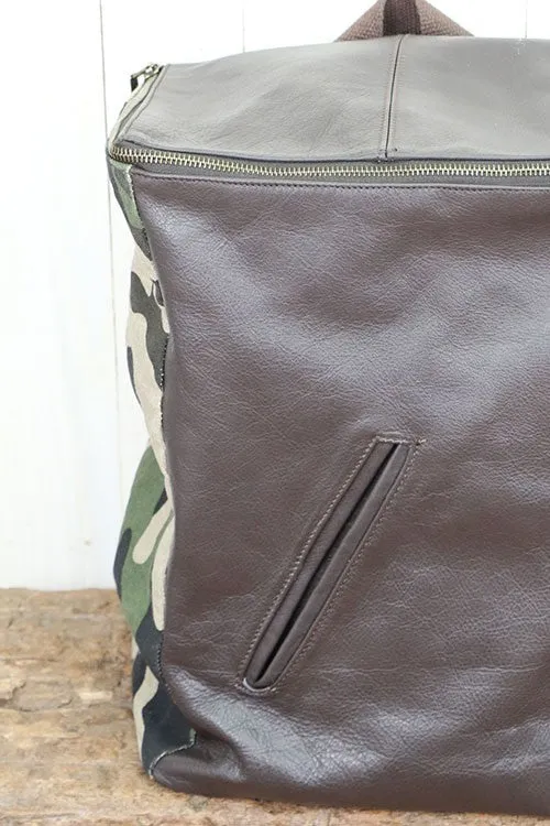 Leather And Canvas Backpack