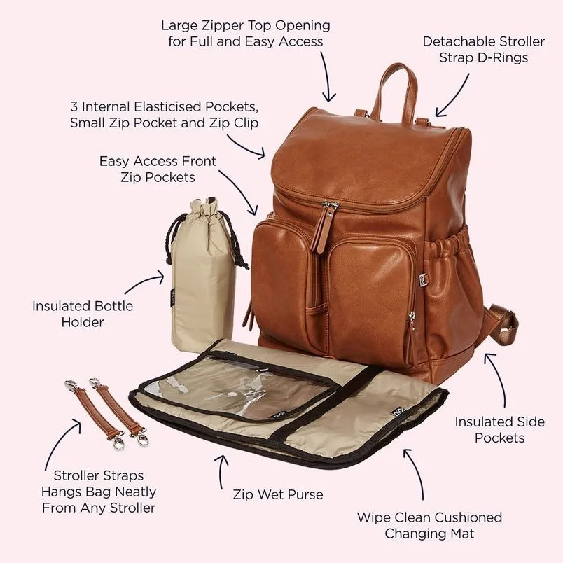 OiOi Signature Nappy Backpack - Tan Vegan Leather