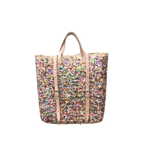 Straw Backpack with Multi-Colored Sequins