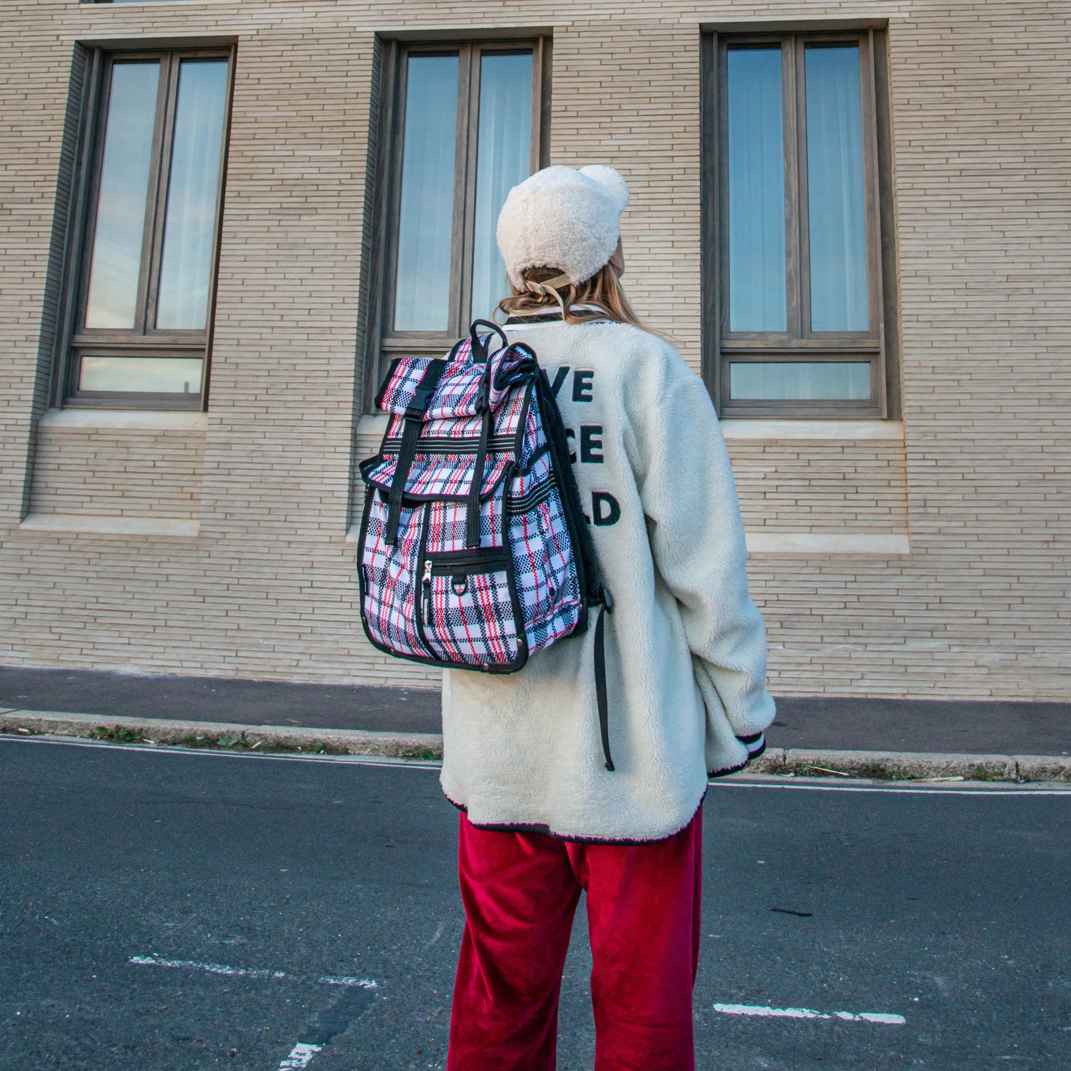 Tartan eco rolltop backpack & Pannier checkered plaid laundry bag